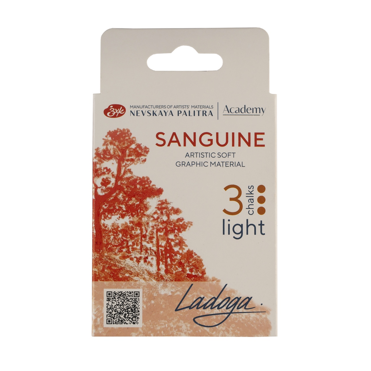 Artists' graphic materials set Ladoga,  sanguine light 3 chalks, carton box