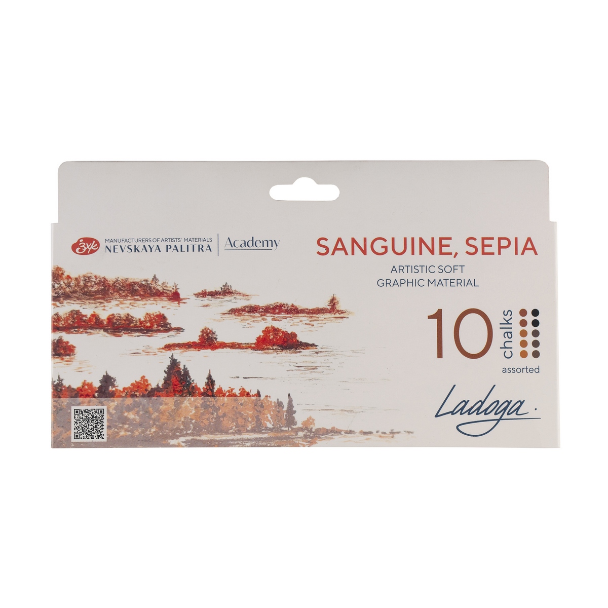 Artists' graphic materials set Ladoga,  sanguine & sepia,  6 colours, 10 chalk, carton box