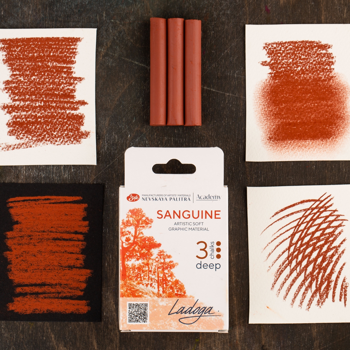 Artists' graphic materials set Ladoga,  sanguine deep 3 chalk, carton box