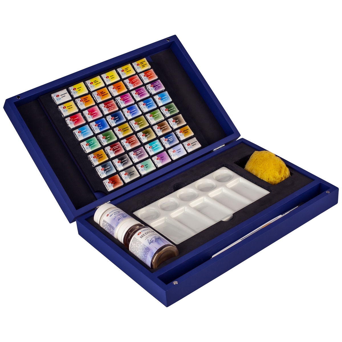 Watercolour set "White Nights" 48 pans, auxiliary materials, accessories, blue wooden box